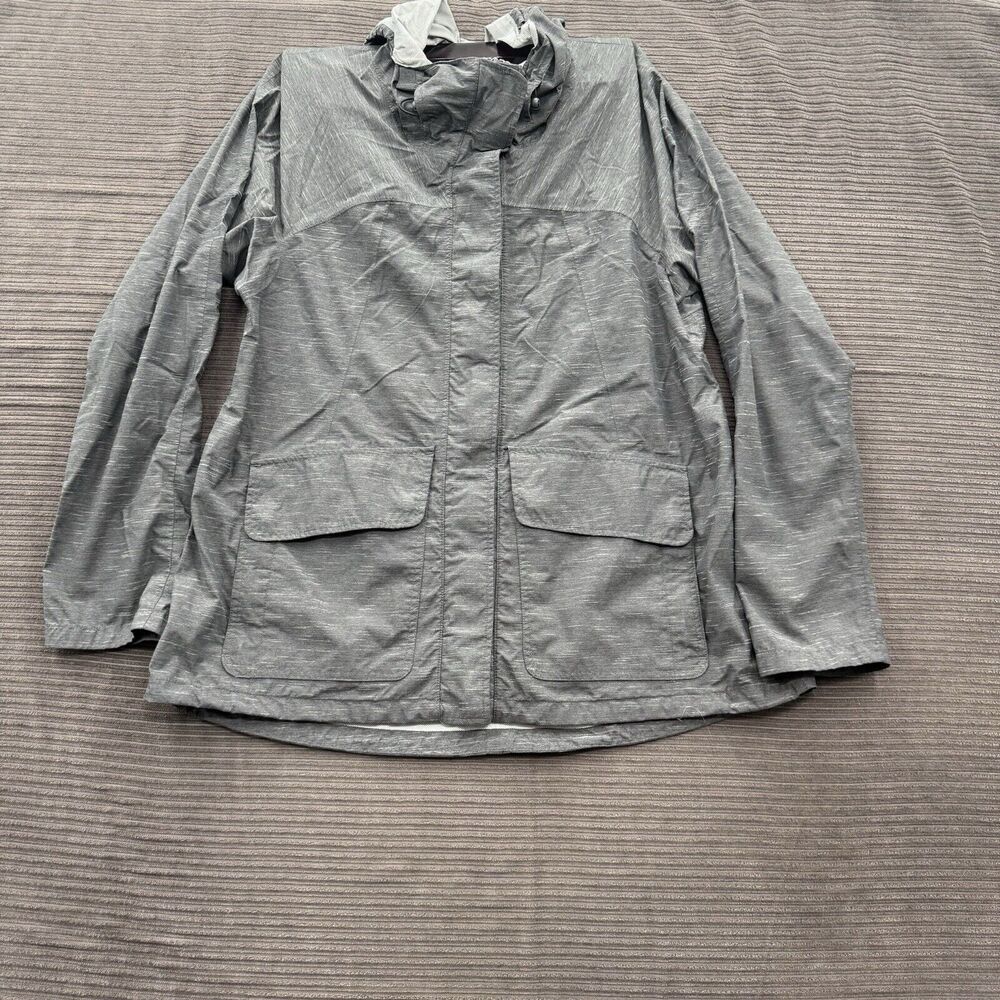 prAna Jacket Women Medium Gray‎ Nylon Lightweight Full Zip Hooded Hiking.
